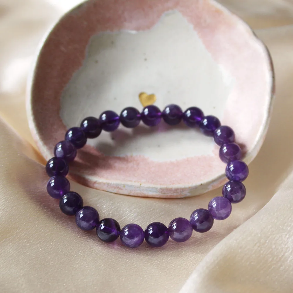 Bracelet En Pierres Naturelles - Améthyste Et Spinelle Noire - Monture Laiton Plaqué Or - Marque Rose-Mimosa - Neuf Avec étiquettes