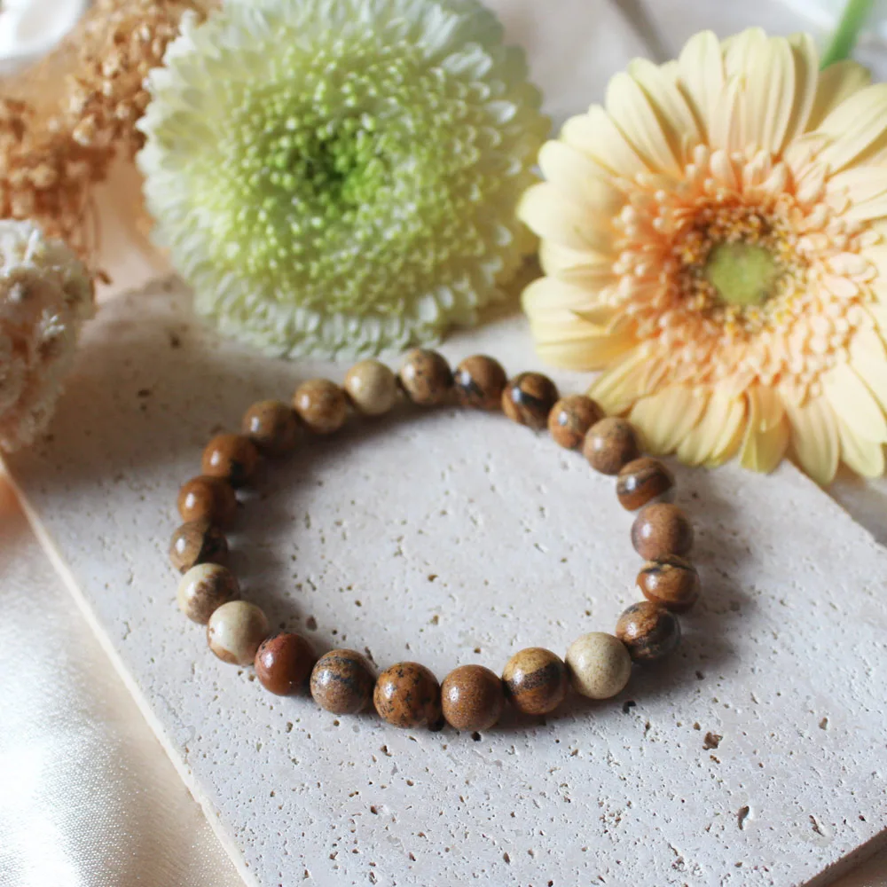 Bracelet Perles Hématite Et Jaspe Paysage Sur Mesure - Fait Main En France, Taille Personnalisable
